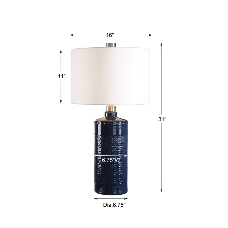 Uttermost Thalia Metal Ceramic and Fabric Table Lamp in Royal Blue and White
