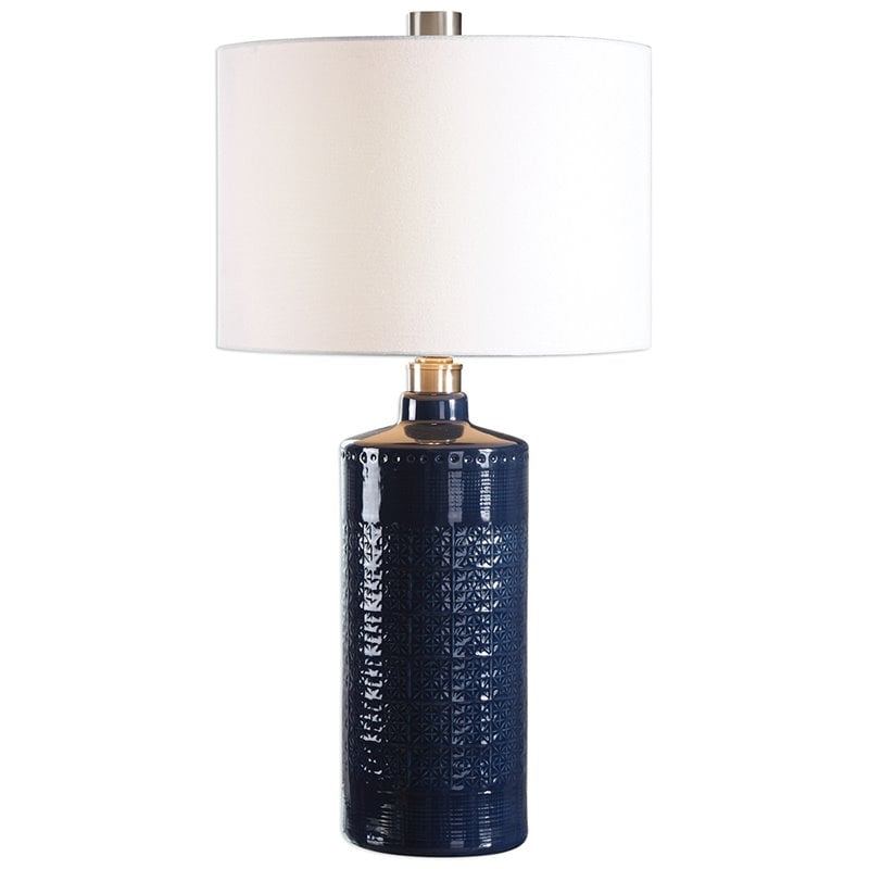 Uttermost Thalia Metal Ceramic and Fabric Table Lamp in Royal Blue and White
