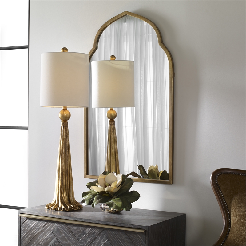 Uttermost Paravani Resin Steel and Fabric Table Lamp in Gold and White