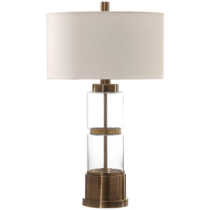 Uttermost Vaiga Steel Glass and Fabric Table Lamp in Antique Brass and White