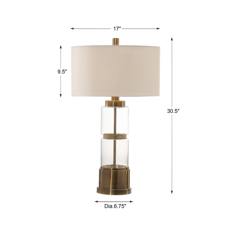 Uttermost Vaiga Steel Glass and Fabric Table Lamp in Antique Brass and White