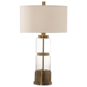 Uttermost Vaiga Steel Glass and Fabric Table Lamp in Antique Brass and White