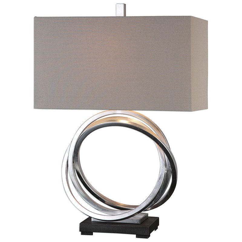 Uttermost Soroca Steel and Linen Rings Table Lamp in Silver and Light Beige