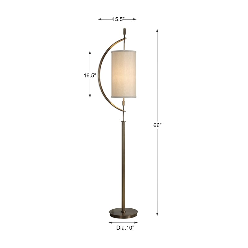 Uttermost Balaour Steel and Fabric Floor Lamp in Antique Brass and Light Beige