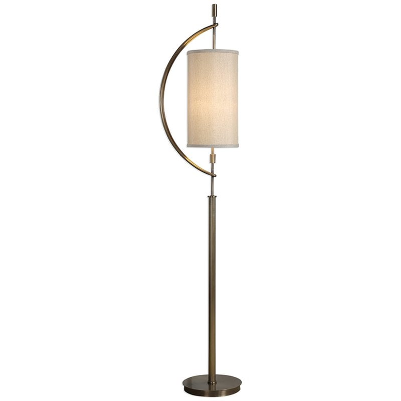 Uttermost Balaour Steel and Fabric Floor Lamp in Antique Brass and Light Beige
