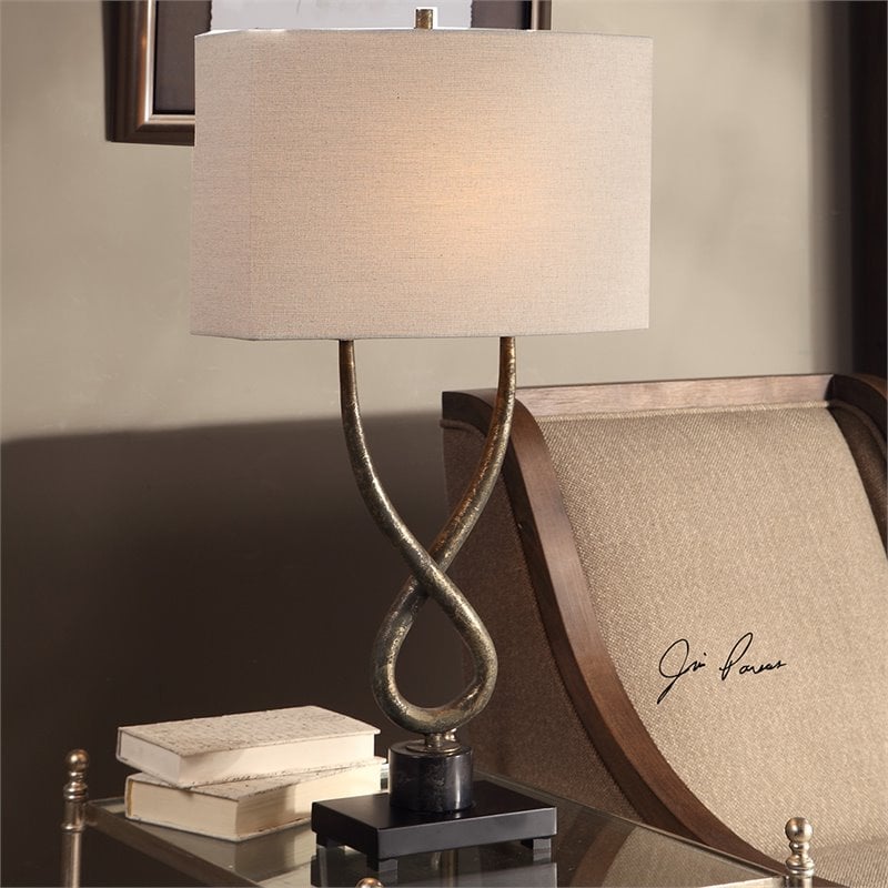 Uttermost Talema Steel and Marble Table Lamp in Aged Silver and Light Beige