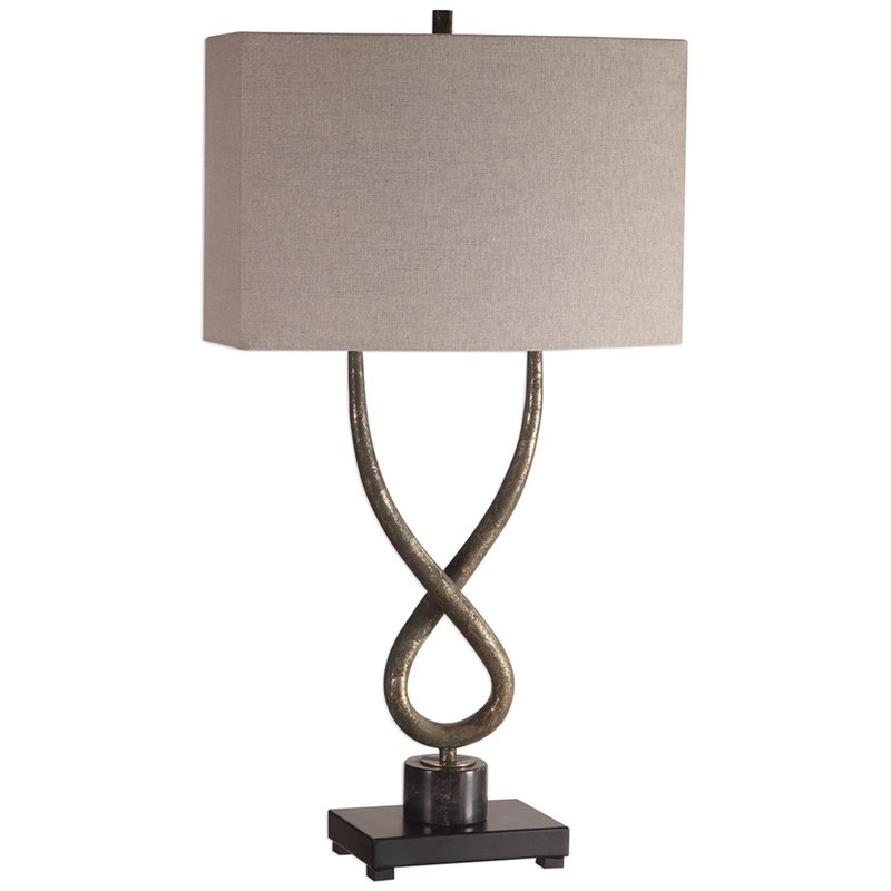 Uttermost Talema Steel and Marble Table Lamp in Aged Silver and Light Beige