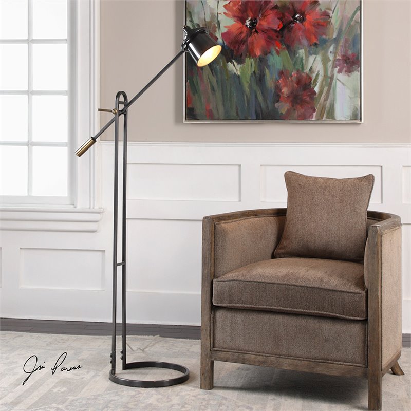 Uttermost Chisum Contemporary Steel Floor Lamp in Dark Bronze and Brass