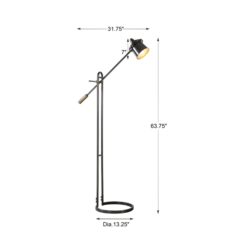 Uttermost Chisum Contemporary Steel Floor Lamp in Dark Bronze and Brass
