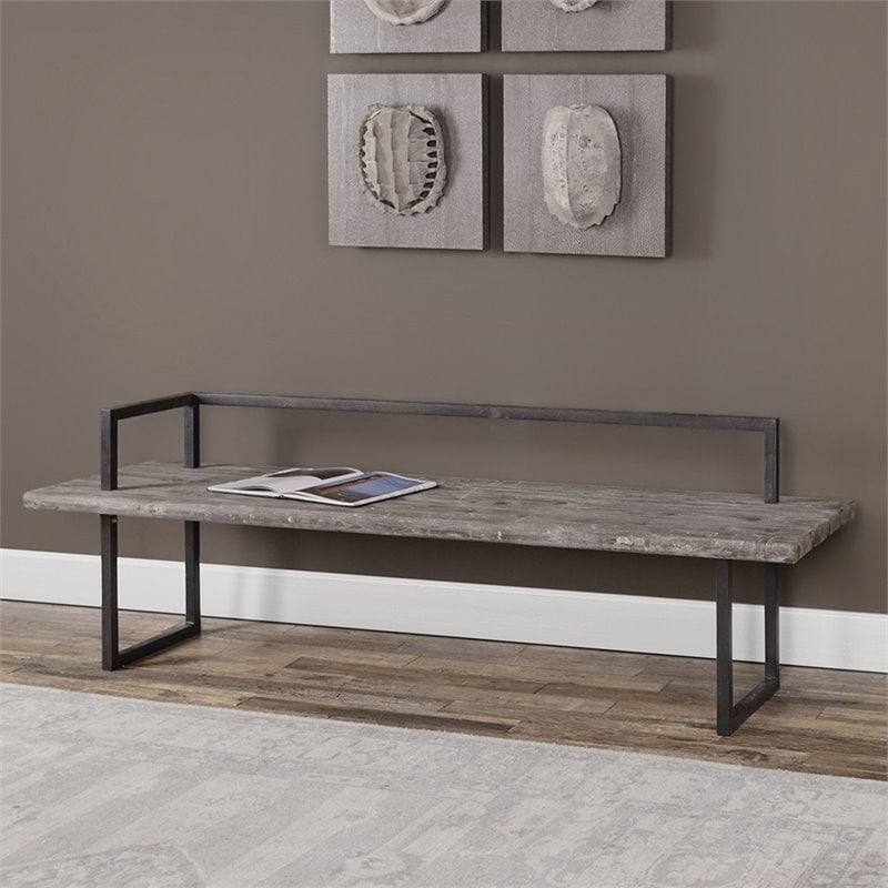 Uttermost Herbert Transitional Wood and Metal Bench in Aged Black/White