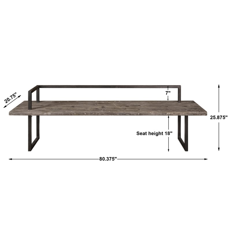 Uttermost Herbert Transitional Wood and Metal Bench in Aged Black/White