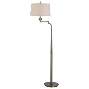uttermost melini swing arm floor lamp in antique brass and beige