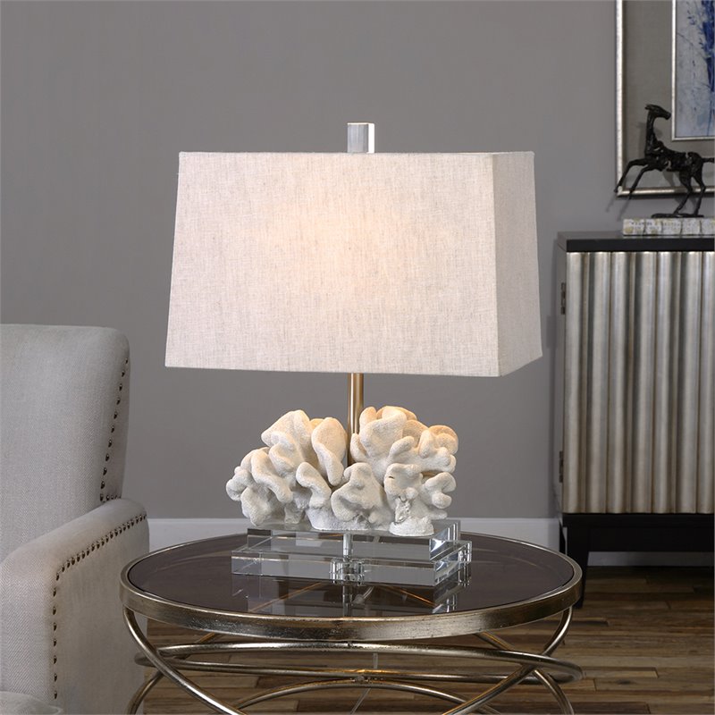 Uttermost Coral Resin and Iron Sculpture Table Lamp in Ivory and Beige