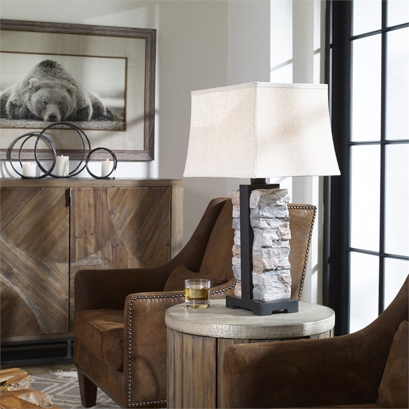 Uttermost Kodiak Concrete Steel and Fabric Table Lamp in Gray and Black