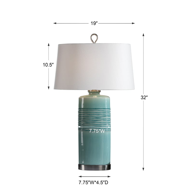 Uttermost Rila Ceramic and Iron Table Lamp in Distressed Teal and Off White