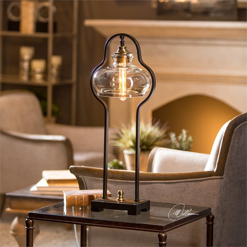 Uttermost Cotulla Metal and Resin Table Lamp in Aged Black and Antique Brass