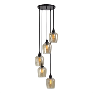 Uttermost Aarush 5-Light Glass and Steel Cluster Pendant in Rubber Bronze