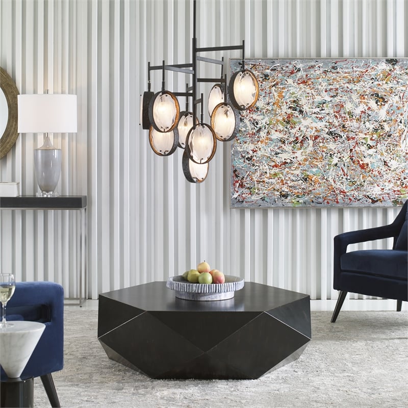 Uttermost Maxin 9-Light Transitional Iron and Glass Chandelier in Dark Bronze