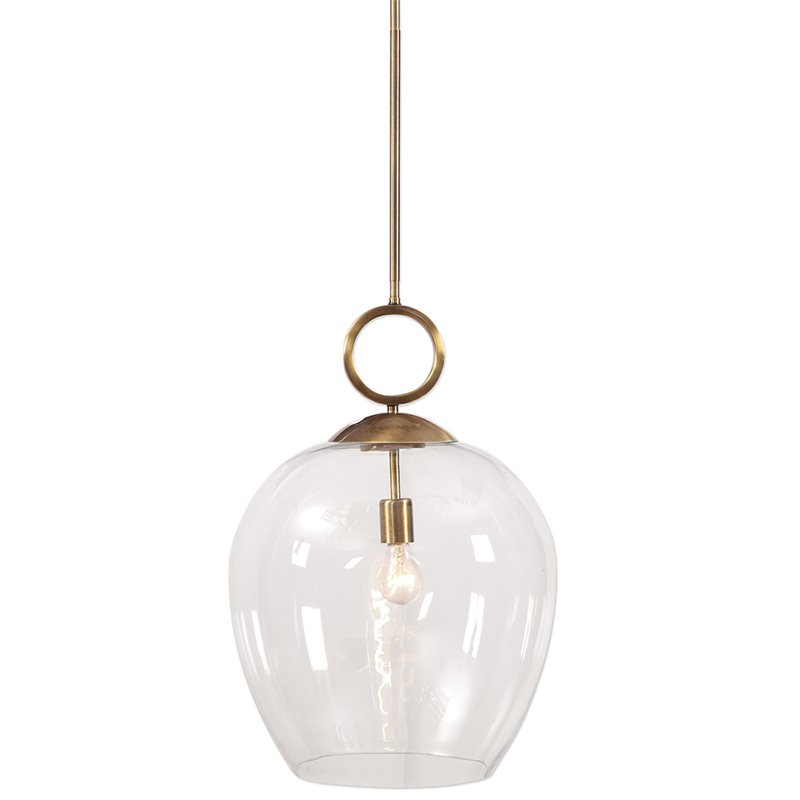 Uttermost Calix Coastal Steel and Glass Pendant Light in Aged Brass/Clear