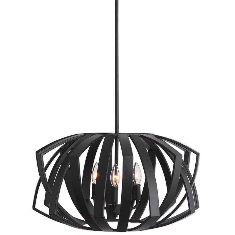 Uttermost Thales 3-Light Stainless Steel Geometric Pendant Light in Black