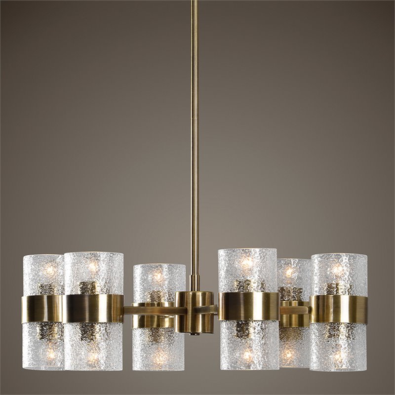 Uttermost Marinot 12-Light Iron and Glass Chandelier in Antique Brass