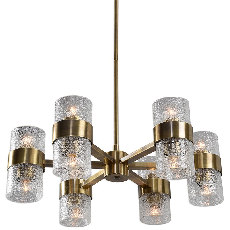Uttermost Marinot 12-Light Iron and Glass Chandelier in Antique Brass