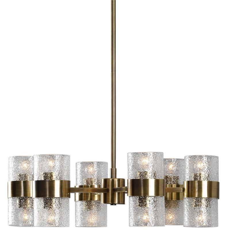 Uttermost Marinot 12-Light Iron and Glass Chandelier in Antique Brass
