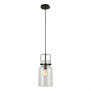 Uttermost Lansing Iron and Glass Mini Pendant Light in Textured Black/Clear