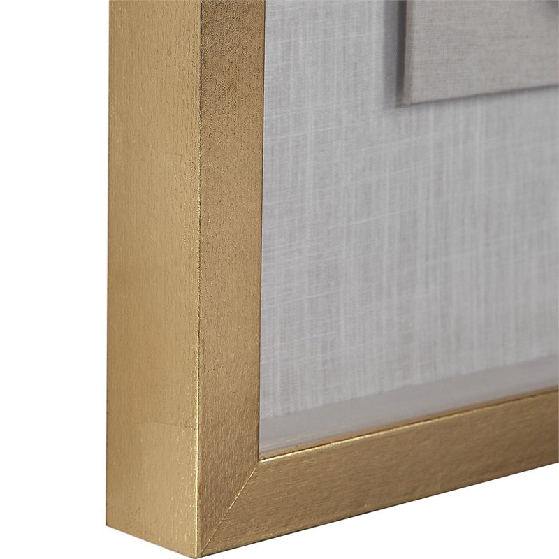 Uttermost Keeva Wood Agate Stone and Fabric Shadow Box in White and Gold