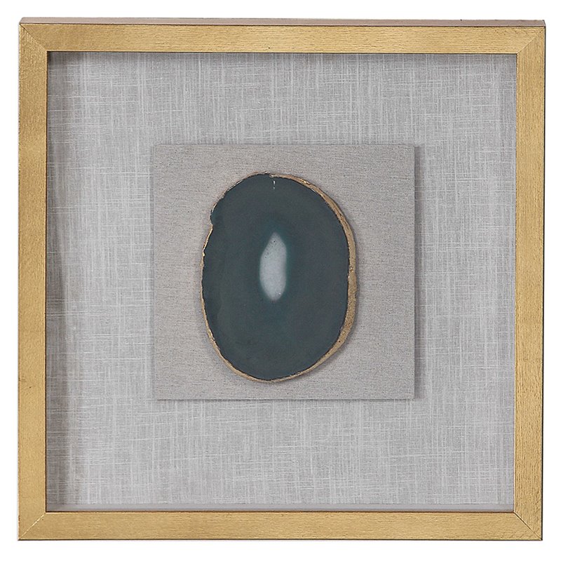 Uttermost Keeva Wood Agate Stone and Fabric Shadow Box in White and Gold