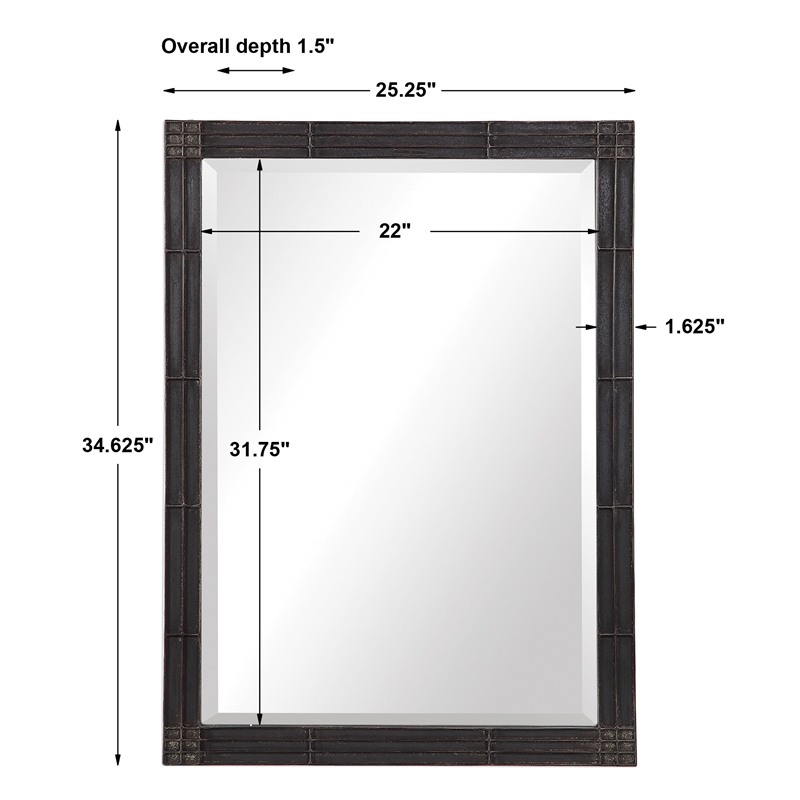 Uttermost Gower Iron and MDF Wood Decorative Mirror in Rustic Aged Black