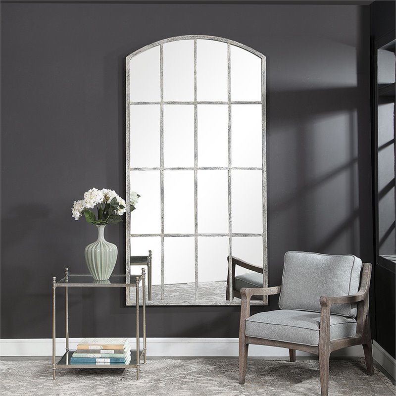 Uttermost Amiel Metal and Glass Arched Decorative Mirror in Rust Gray/Off White