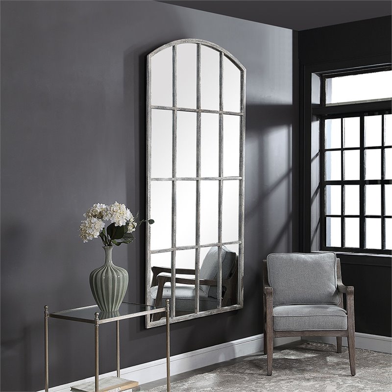 Uttermost Amiel Metal and Glass Arched Decorative Mirror in Rust Gray/Off White