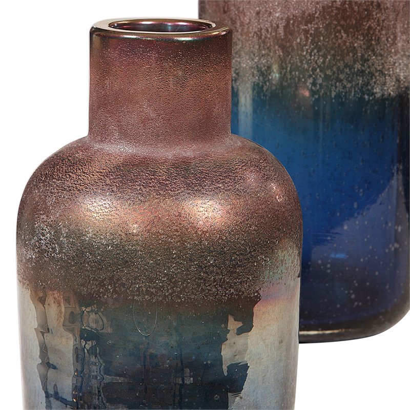 Uttermost Korbin Blue and Bronze Decorative Vases Set of 2 