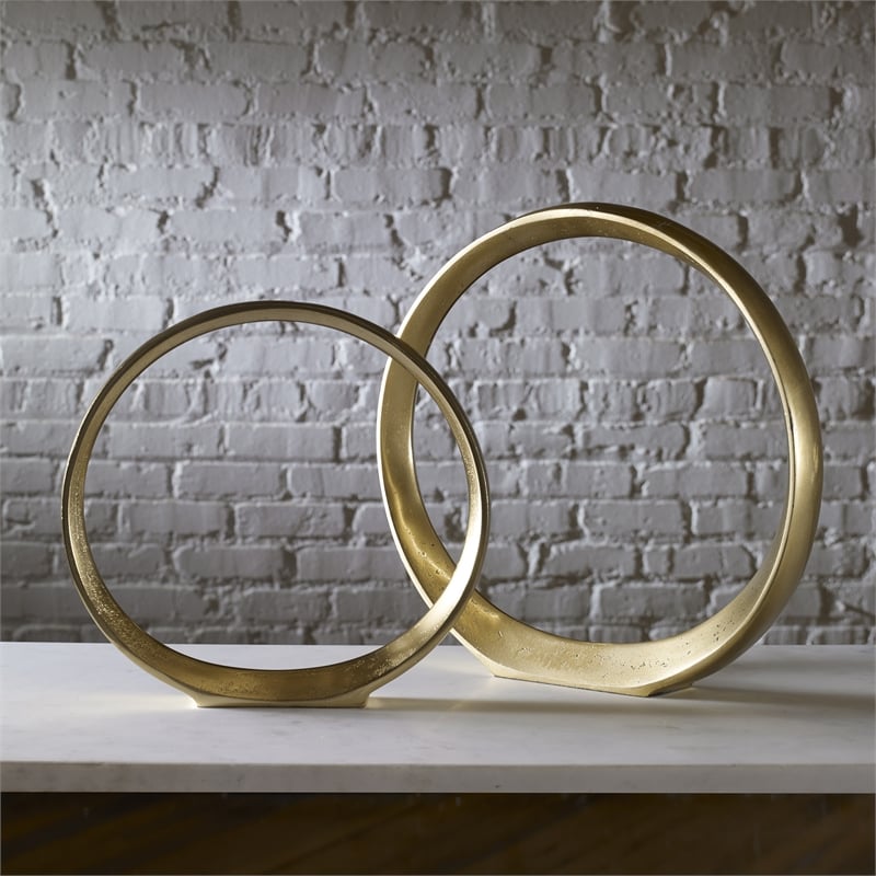 Uttermost Jimena 2-Piece Contemporary Aluminum Ring Sculpture Set in Gold