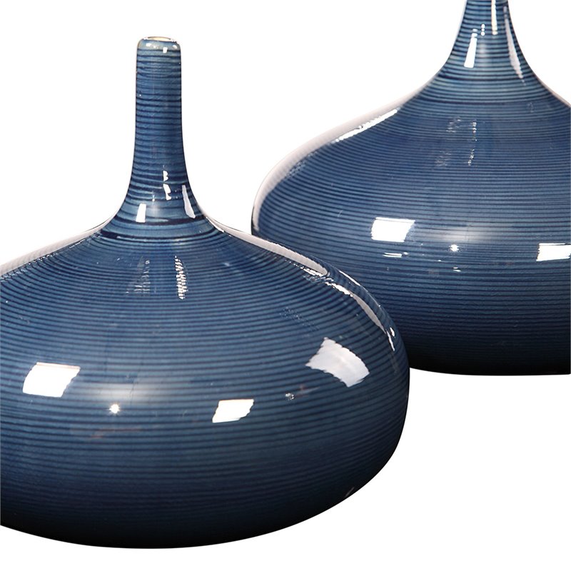 Uttermost Zayan 2-Piece Coastal Style Ceramic Vase Set in Blue