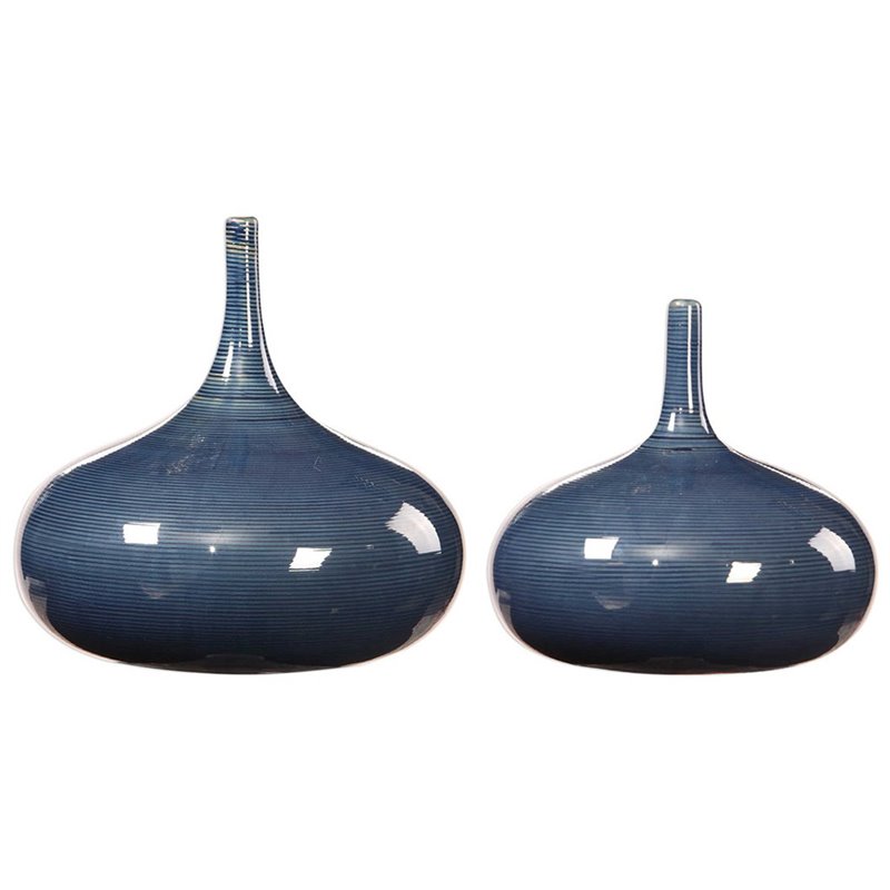 Uttermost Zayan 2-Piece Coastal Style Ceramic Vase Set in Blue