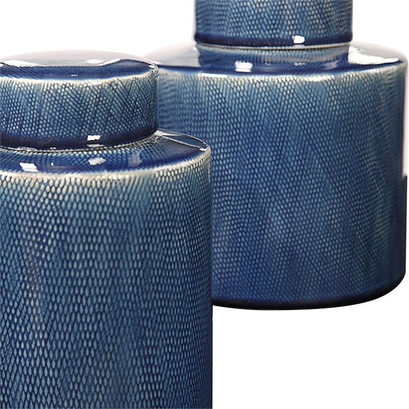 Uttermost Saniya 2-Piece Coastal Ceramic Container Set in Sapphire Blue