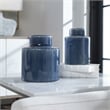 Uttermost Saniya 2-Piece Coastal Ceramic Container Set in Sapphire Blue