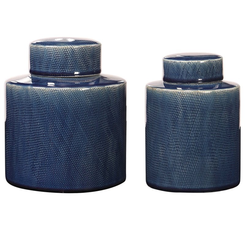 Uttermost Saniya 2-Piece Coastal Ceramic Container Set in Sapphire Blue