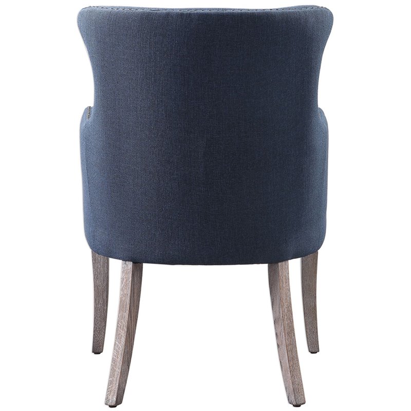 Uttermost Yareena Coastal Wood and Fabric Wingback Accent Chair - Denim Blue/Oak