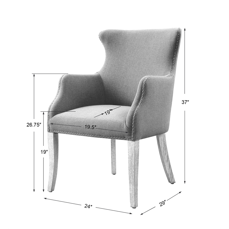 Uttermost Yareena Coastal Wood and Fabric Wingback Accent Chair - Denim Blue/Oak