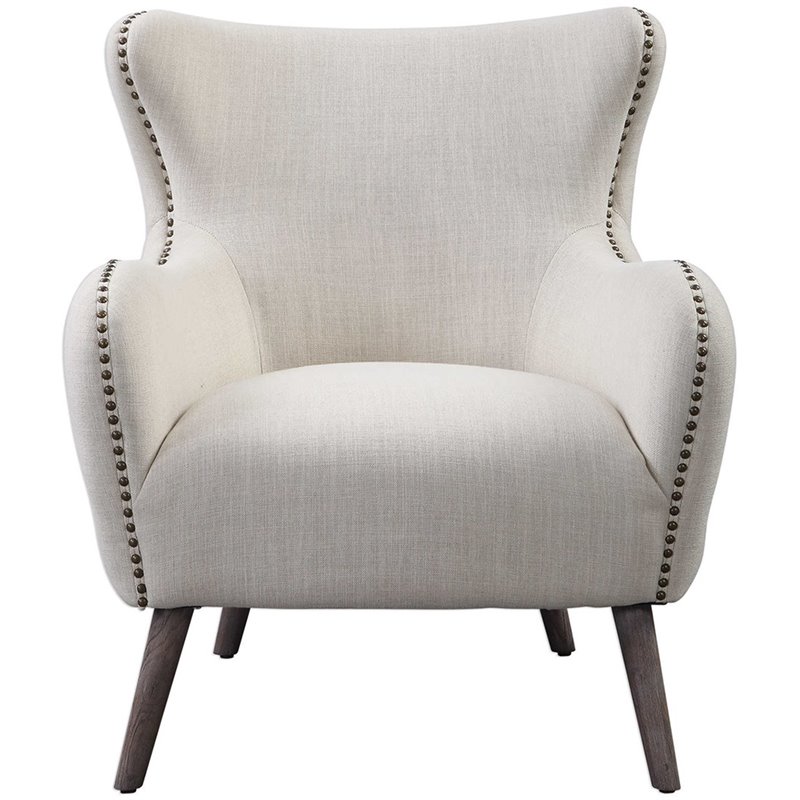 Uttermost Donya Coastal Fabric Tufted Accent Chair in Cream/Oak/Bronze