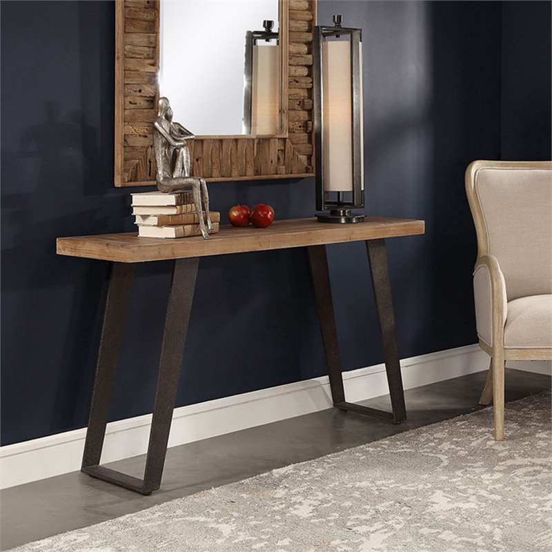 Uttermost Freddy Metal Accent Console Table in Weathered Oak and Aged Black