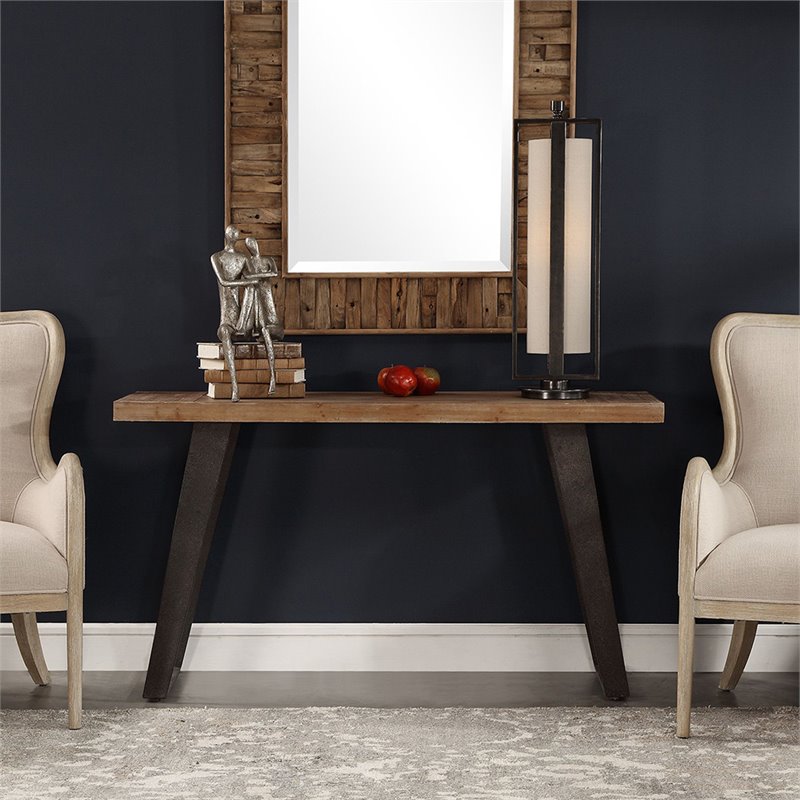 Uttermost Freddy Metal Accent Console Table in Weathered Oak and Aged Black