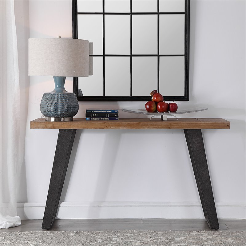 Uttermost Freddy Metal Accent Console Table in Weathered Oak and Aged Black