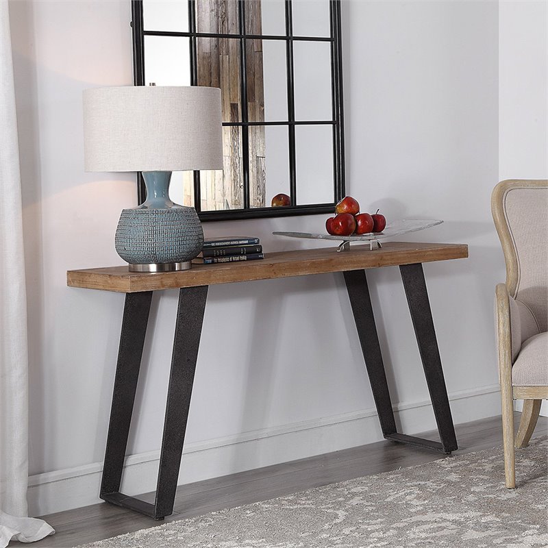 Uttermost Freddy Metal Accent Console Table in Weathered Oak and Aged Black