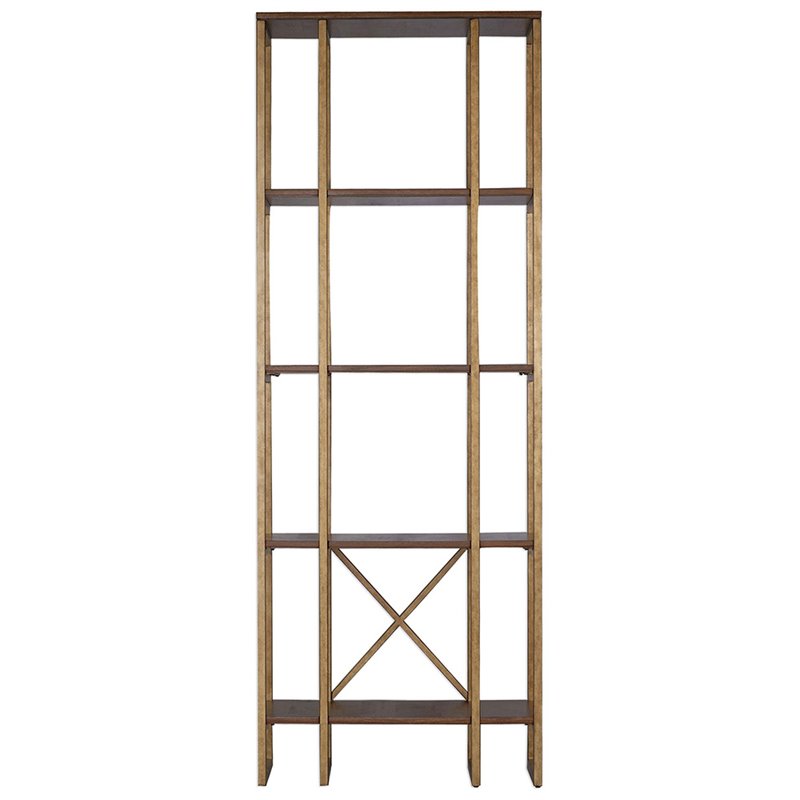 Uttermost Karishma 4-Shelf MDF and Metal Bookcase in Antique Gold/Dark Walnut