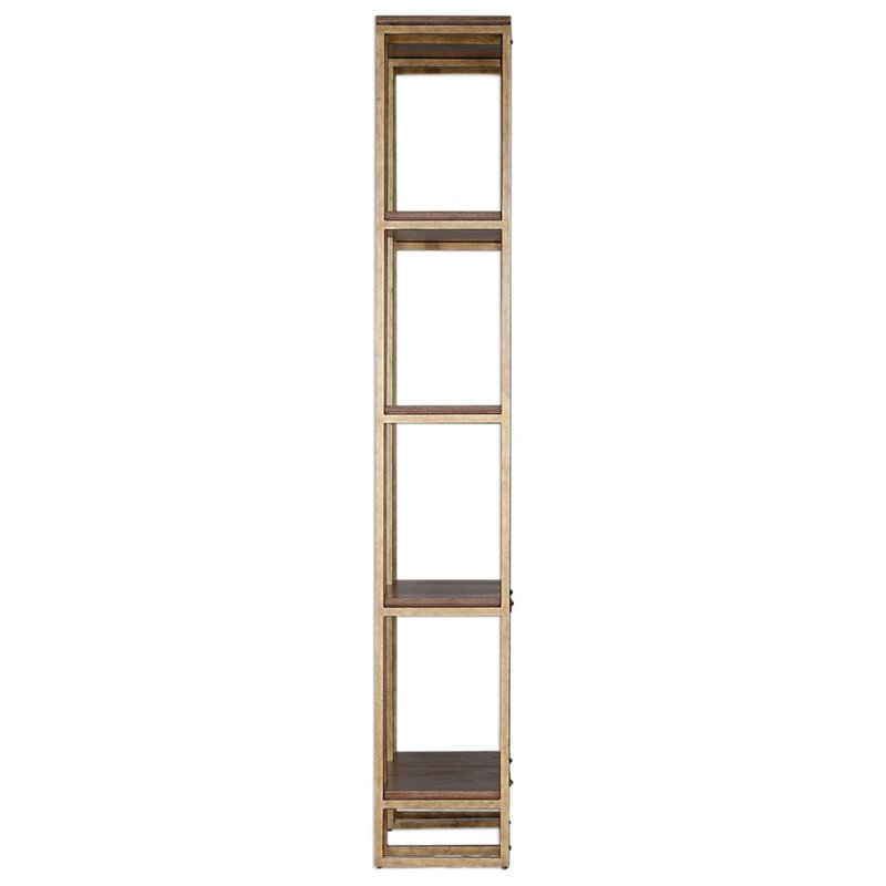 Uttermost Karishma 4-Shelf MDF and Metal Bookcase in Antique Gold/Dark Walnut