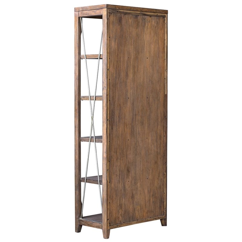 Uttermost Delancey 5-Shelf Wood and Metal Bookcase in Weathered Oak and Pewter